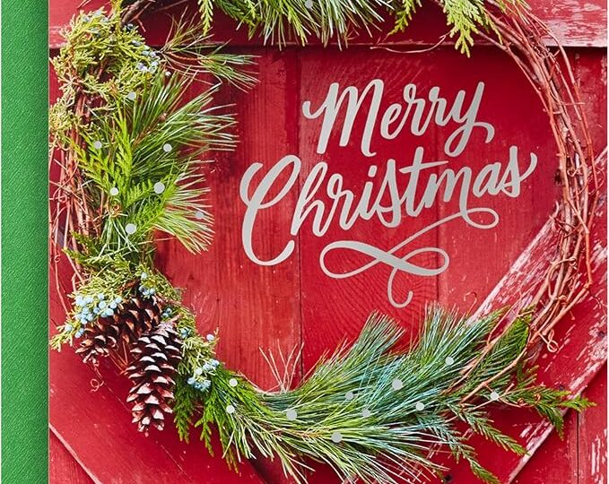 Hallmark Bulk Rustic Boxed Christmas Cards (40 Cards and 40 Envelopes) Red Barn Door with Wreath, Merry Christmas