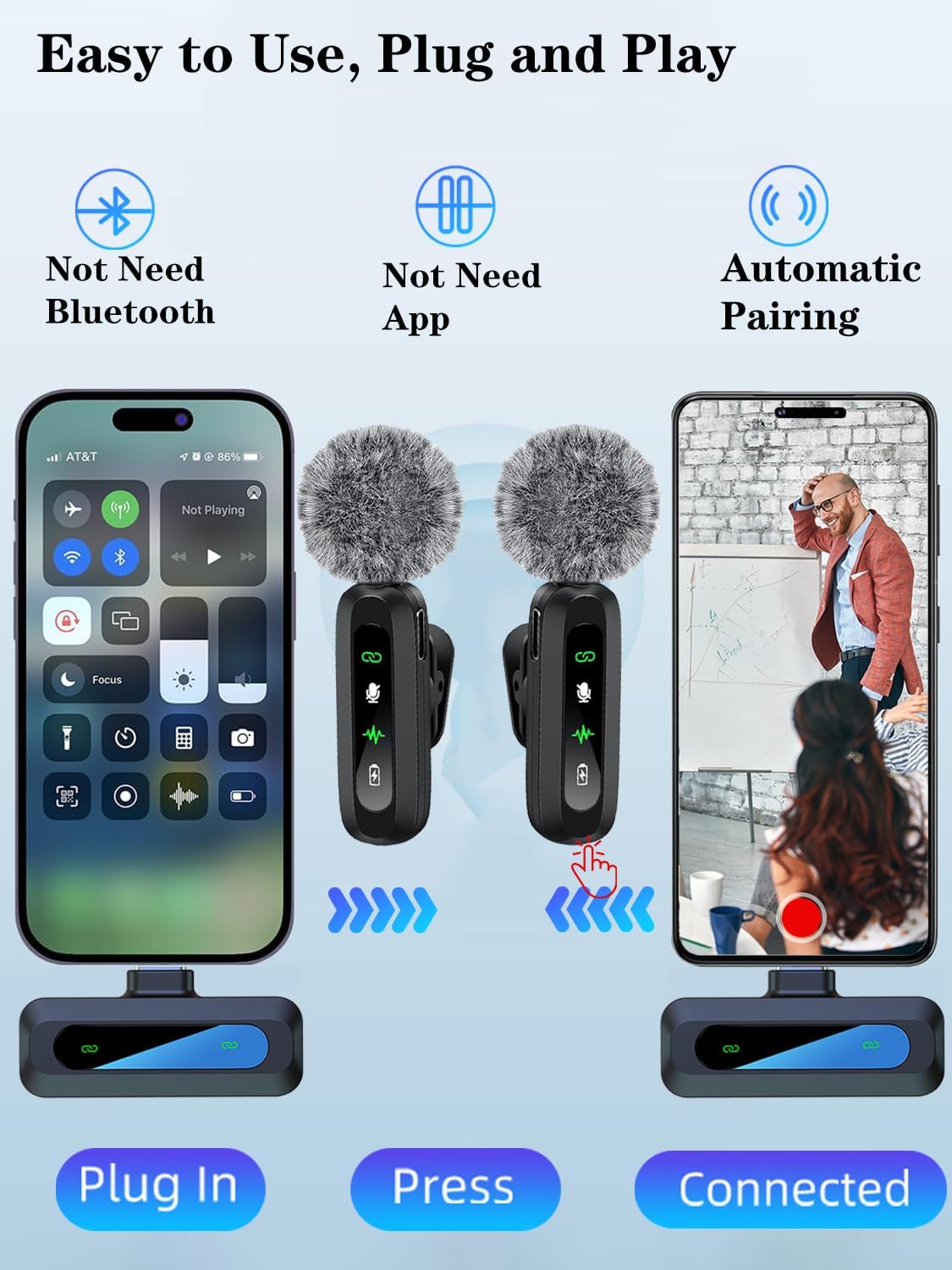 Wireless-Lavalier-Microphone-for-iPhone-Android-Plug-Play2-Pack-Mini-Microphone