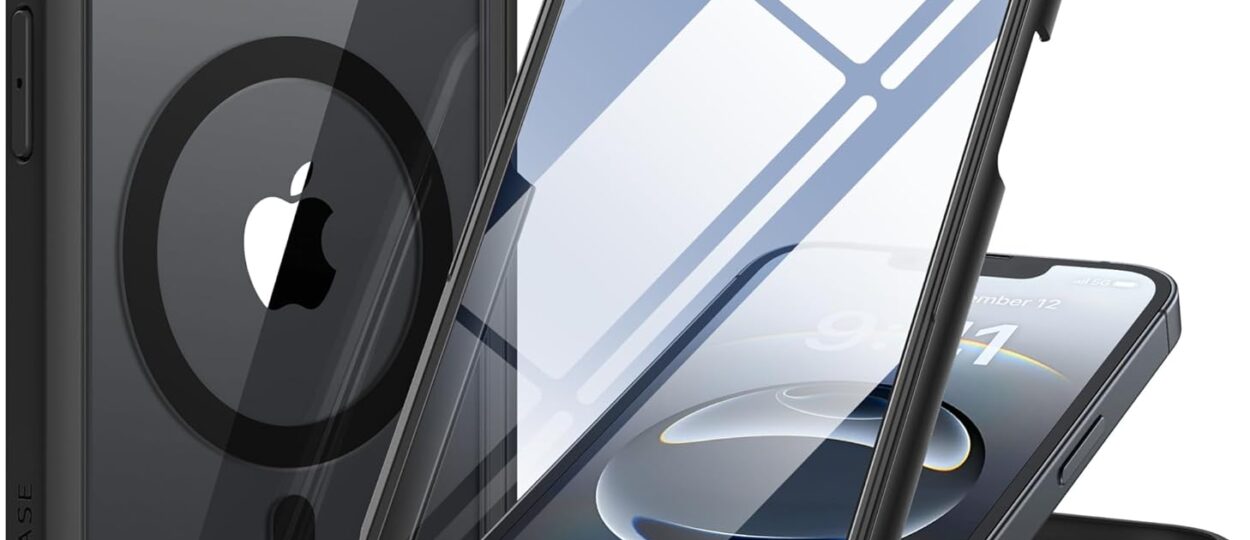 Miracase Magnetic for iPhone 16e Case Full-Body Phone with Built-in Glass Screen Protector, Compatible with MagSafe Military Drop Proof 16 E Cover Bumper 6.1 inch, Black