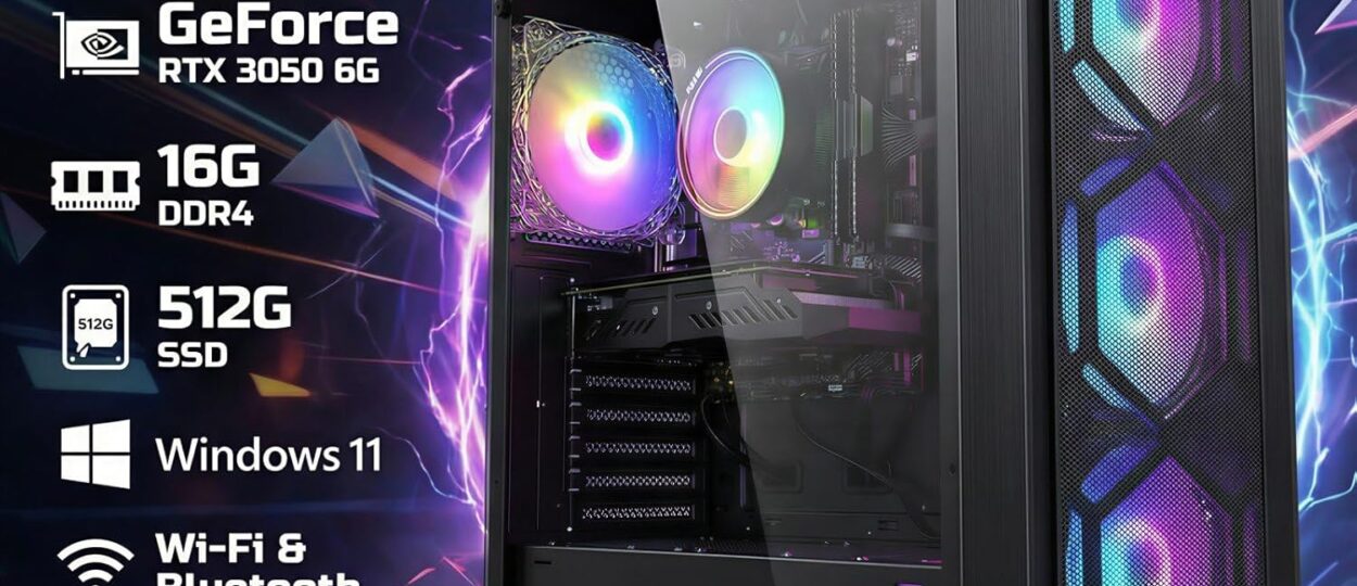 STGAubron RGB Gaming Desktop – Intel Core i7, RTX 3050 6GB, 16GB DDR4, High-Performance PC