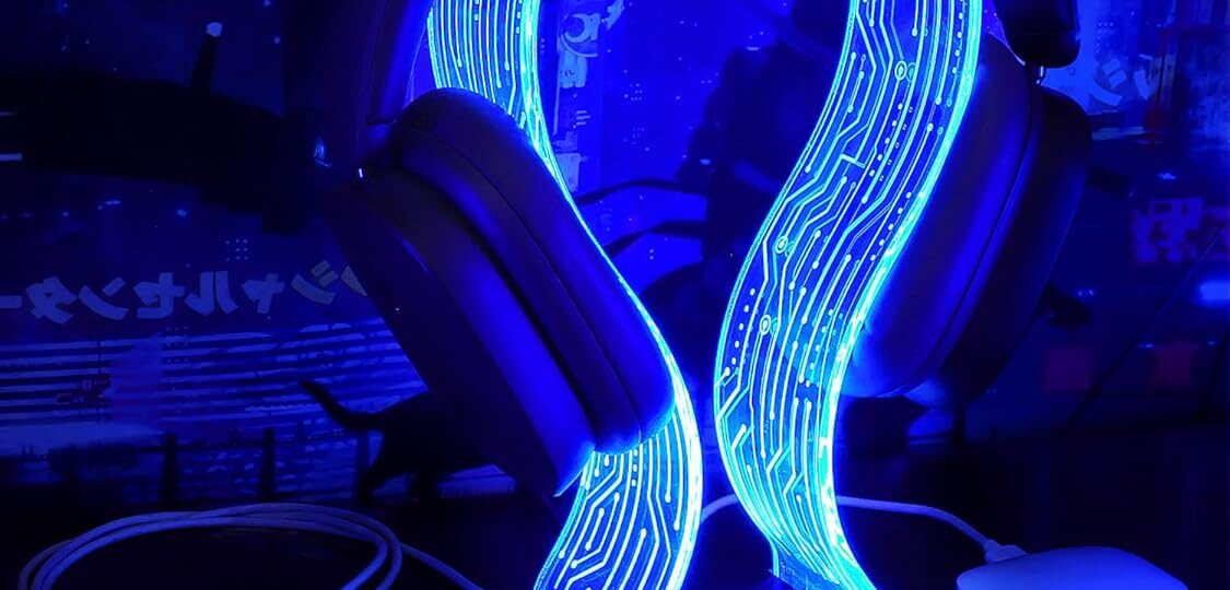 RGB LED Headphone Stand with 16 Colors – Acrylic Gaming Headset Holder with USB & Type-C Charging Ports