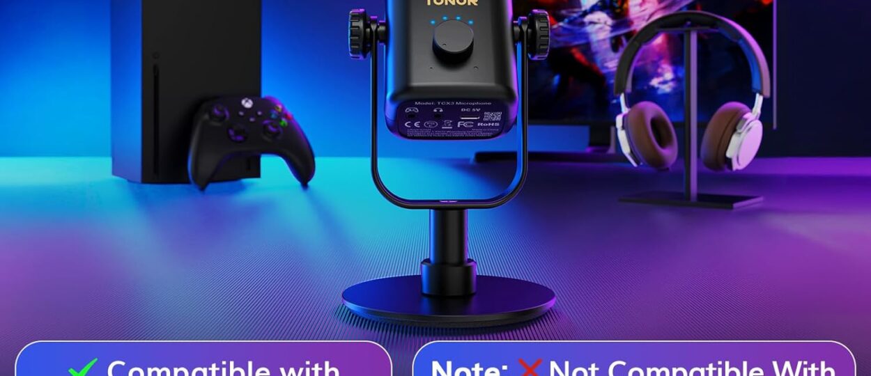 TONOR TCX3 RGB Gaming Microphone for Xbox & Streaming – Low Noise Condenser Mic with Gain Control, One-Tap Mute & Desktop Stand