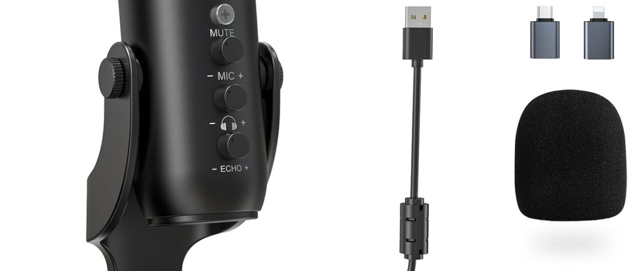 ZealSound USB Podcast Microphone – Noise Cancelling, Gain Control & Real-Time Monitoring