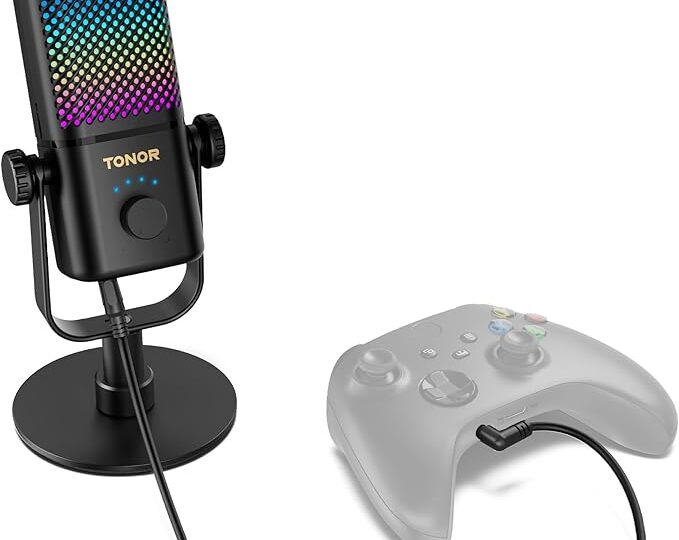 TONOR TCX3 RGB Gaming Microphone for Xbox & PC – Condenser Mic with Gain Control, One-Tap Mute & Low Noise Streaming